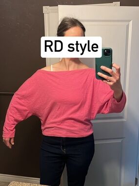 RD Style Off-Shoulder Boxy Top with drop shoulder / Dolman sleeve in pink slub.